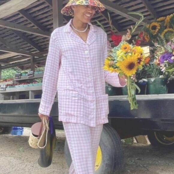 Sleeper Party Pajama Top in Pink Vichy L As seen on Sex and The City - Picture 2 of 16